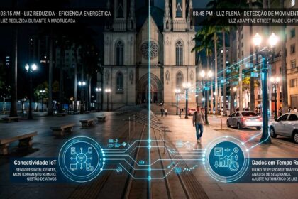 Cidades que "pensam": A iluminação adaptativa com sensores IoT ajusta o brilho conforme o movimento, reduzindo o desperdício de energia em até 40% e garantindo segurança onde ela é mais necessária.