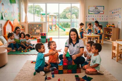 Crianças em sala de aula de creche municipal representando a expansão da educação infantil