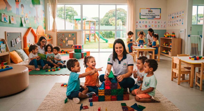 Crianças em sala de aula de creche municipal representando a expansão da educação infantil